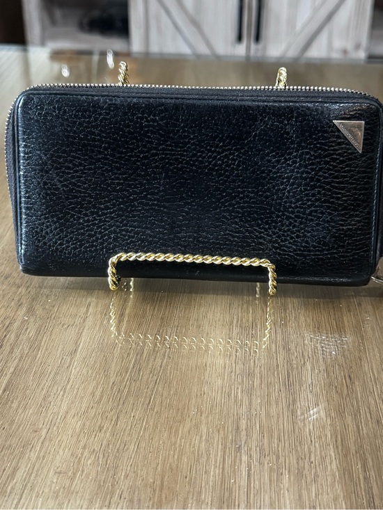 Dolce & Gabbana Handbags - Dolce & Gabbana Black Pebbled Leather Wallet with Gold Chain Detail